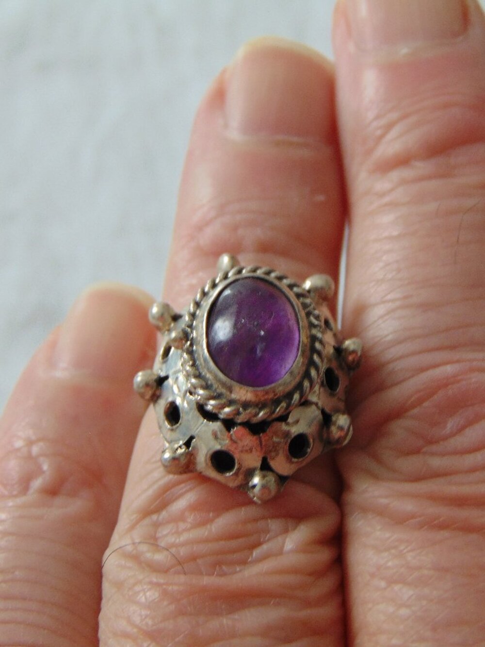 Taxco 925 poison ring sz.7 Amethyst stone Mexico signed